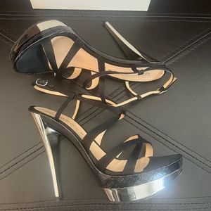 Casadei Pellame Raso Nero Stiletto Strappy Sandals. Size 37/7